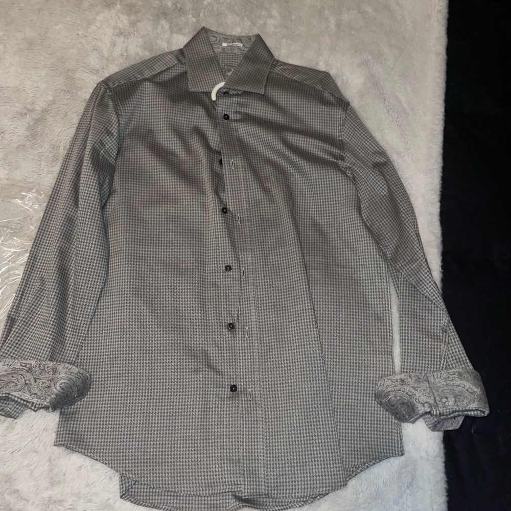 Men's Bugatchi Grey Checkered Shirt